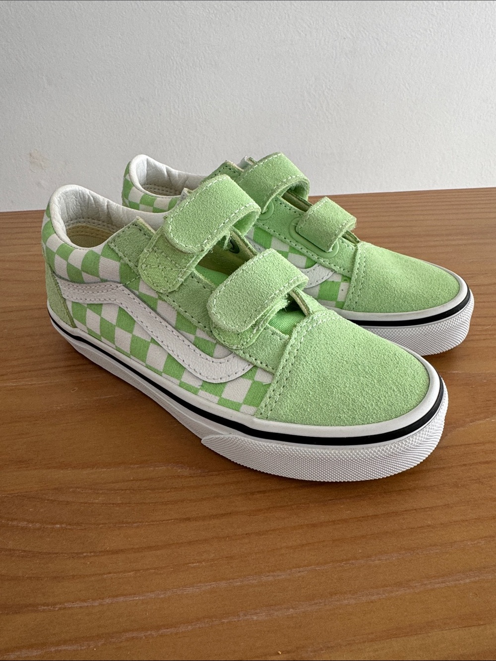 Vans Kids Green Checkerboard Velcro Sneakers
